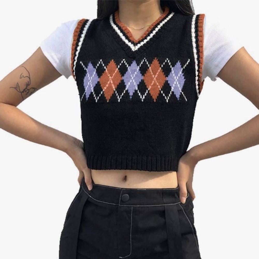 Black argyle cropped sweater vest mini sweater